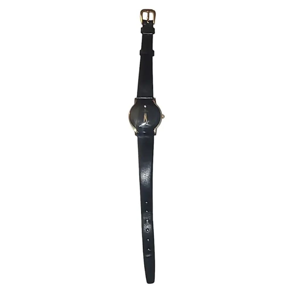 Le Chateau Womens DAIMOND 18k Gold Plated Watch Black Leather *Needs Battery‎